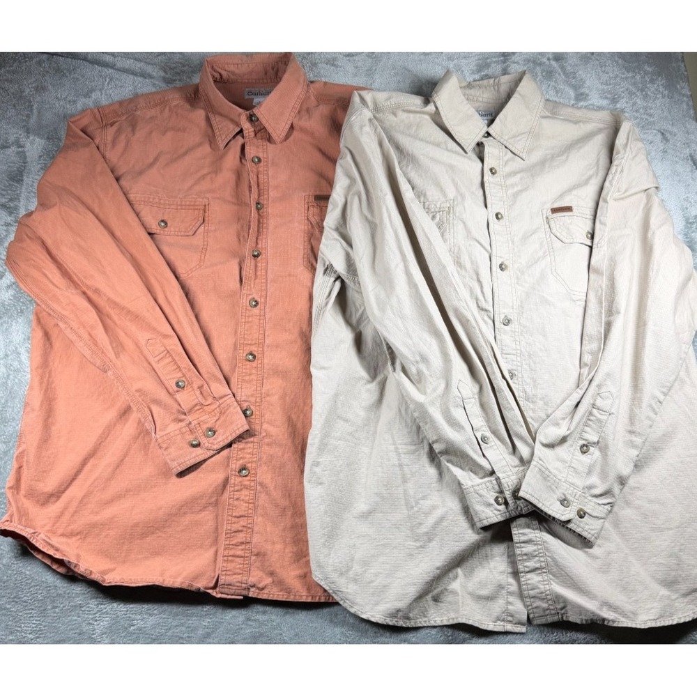 Lot of 2 Carhartt S143 Men's XL Tall Work Shirts Long Sleeve Ripstop